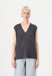 VILA VICHELLE V NECK OVERSIZED - Pulover - dark grey melange
