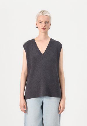 VILA VICHELLE V NECK OVERSIZED - Strikkegenser - dark grey melange