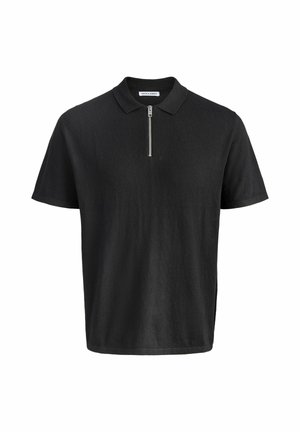 Μαύρο πόλο κοντομάνικο με ασημένιο φερμουάρ στο μπροστινό μέρος και μικρό γιακά, με ετικέτα Jack & Jones.