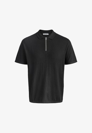 Μαύρο πόλο κοντομάνικο με ασημένιο φερμουάρ στο μπροστινό μέρος και μικρό γιακά, με ετικέτα Jack & Jones.