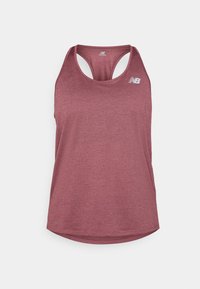 Vinröd damtopp med scoopnek, racerback-design, texturerad tyg och en liten vit logotyp på övre vänster sida. Rundad nederkant.