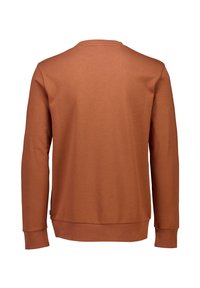 Felpa a maniche lunghe di colore ruggine, realizzata in un tessuto morbido con collo a girocollo e polsini a coste, caratterizzata da un design semplice senza fantasie.