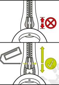 Le tirette de la fermeture éclair doit se déplacer horizontalement à travers le curseur pour s'ouvrir, et non verticalement, avec une croix rouge indiquant une action incorrecte et une coche verte montrant l'action correcte.