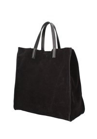 Borsa tote in suede nera con manici in pelle. Caratterizzata da linee pulite, un design spazioso e cuciture a contrasto. Senza hardware visibile.
