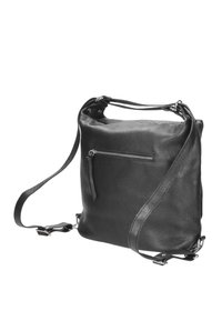 Borsa a tracolla nera in pelle con finitura testurizzata, dotata di una tasca con zip anteriore e di una tracolla regolabile per una maggiore versatilità.