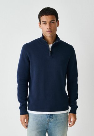 REGULAR FIT - HEMLESS PREMIUM QUARTER ZIP NECK - Strickpullover - navy blue
