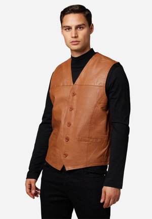 Bodywarmer - cognac glattleder