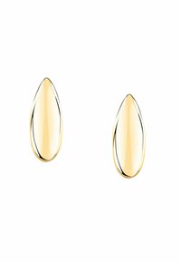 Orecchini a goccia in tono oro con superficie liscia e lucida e forma allungata. Nessun hardware o decorazione aggiuntiva visibile.