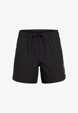 Shorts de bain noirs avec une taille élastique, cordon de serrage, poches latérales et un logo sur le côté gauche. Tissu lisse et léger.