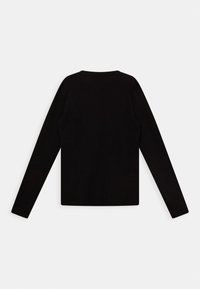 Schwarzes langärmliges Shirt mit Rundhalsausschnitt, aus glattem Baumwollstoff gefertigt. Einfaches Design, keine sichtbaren Muster oder Akzente.