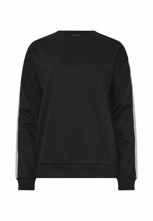 Czarna bluza z długim rękawem, okrągłym dekoltem oraz srebrnymi odblaskowymi paskami biegnącymi wzdłuż rękawów, z prążkowanymi mankietami i dołem.