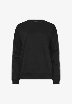 Czarna bluza z długim rękawem, okrągłym dekoltem oraz srebrnymi odblaskowymi paskami biegnącymi wzdłuż rękawów, z prążkowanymi mankietami i dołem.