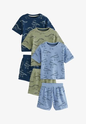 Next 3 PACK SHORT - REGULAR FIT SET - Pyjama - blue green waffle dinosaur