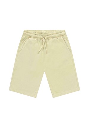 Lichtgele katoenen shorts met een elastische tailleband, trekkoorden en twee zijzakken. Voorzien van een subtiel logo aan de voorkant.