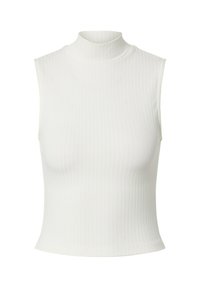 Rippentop ohne Ärmel in Weiß. Verfügt über ein enganliegendes Design mit glatter Textur und einem hohen Kragen. Ideal zum Schichten.