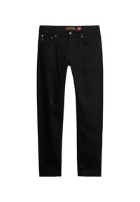Czarne dżinsy o prostym kroju, z zapięciem na guzik i zamek błyskawiczny, pięcioma kieszeniami oraz subtelnym przeszyciem.