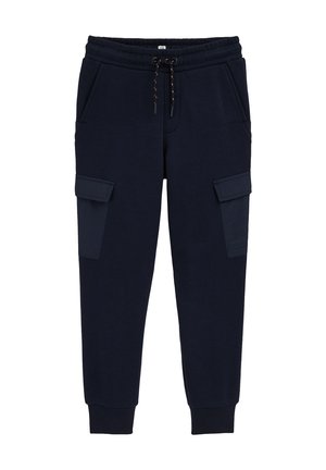 Marineblaue Cargo-Jogginghosen mit elastischem Bund, Kordelzug, Seitentaschen und gerippten Bündchen.