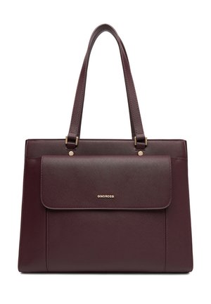Bolso estructurado de cuero burdeos oscuro con dos correas para el hombro y un gran bolsillo delantero con el logo dorado "Gino Rossi".