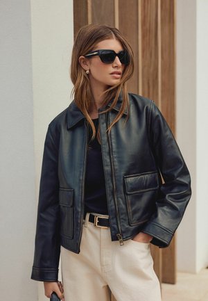 Next, NEXT REAL LEATHER CENTER FRONT ZIP JACKET - Læderjakker - black
