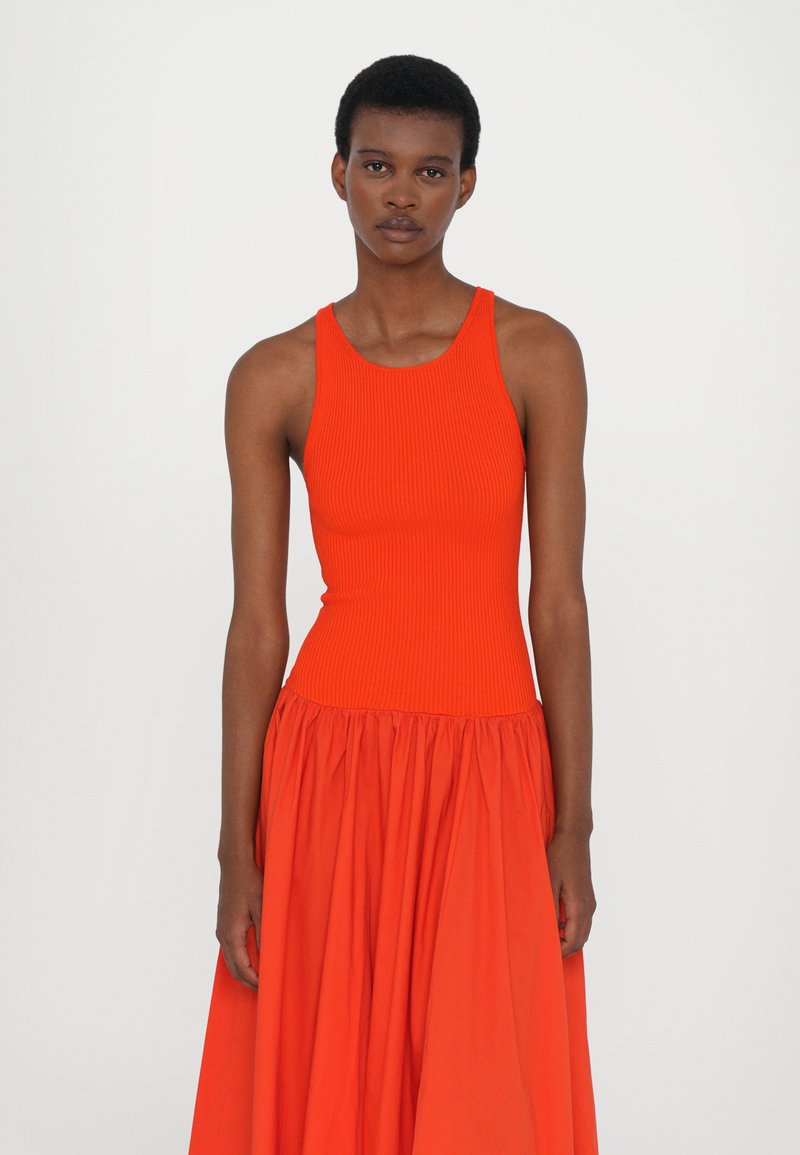 staud orange maxi dress STAUD Ruffle-trimmed crpe Maxi Dress