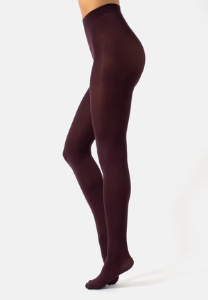 Medias opacas burdeos con una textura suave, cintura alta y diseño de punta cerrada. Se ajustan perfectamente a lo largo de la pierna para un aspecto estilizado.