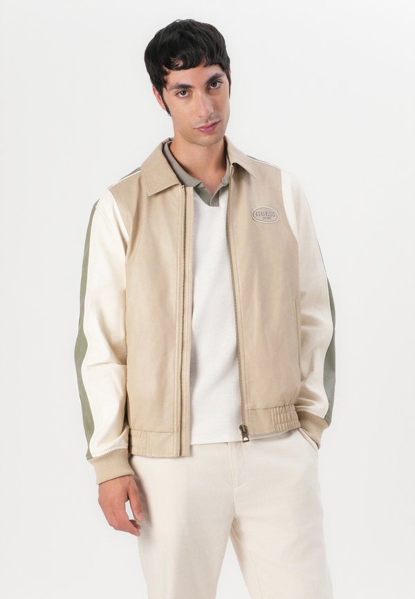 BLOCKING COLOR - Faux leather jacket - pearl mossy4