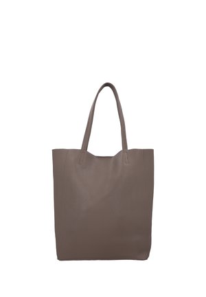 Sac cabas en cuir marron avec deux longues anses et une surface lisse légèrement texturée, présenté sur fond blanc.