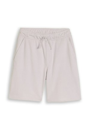 Hellbeige knielange Shorts mit elastischem Bund, Kordelzug und Seitentaschen aus weichem Stoff.