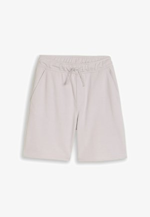 Hellbeige knielange Shorts mit elastischem Bund, Kordelzug und Seitentaschen aus weichem Stoff.