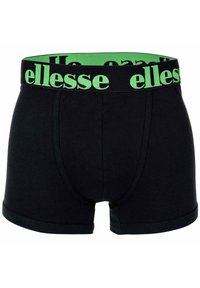 Schwarze Boxershorts für Herren mit einem breiten grünen Bund, auf dem der Markenname "ellesse" in großen Buchstaben steht.