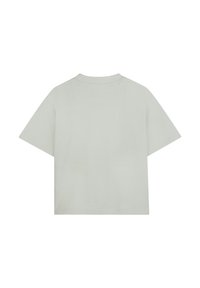 T-shirt di cotone grigio chiaro con maniche corte, scollo rotondo e vestibilità rilassata. Tessuto morbido, minimalismo nei dettagli sul retro.