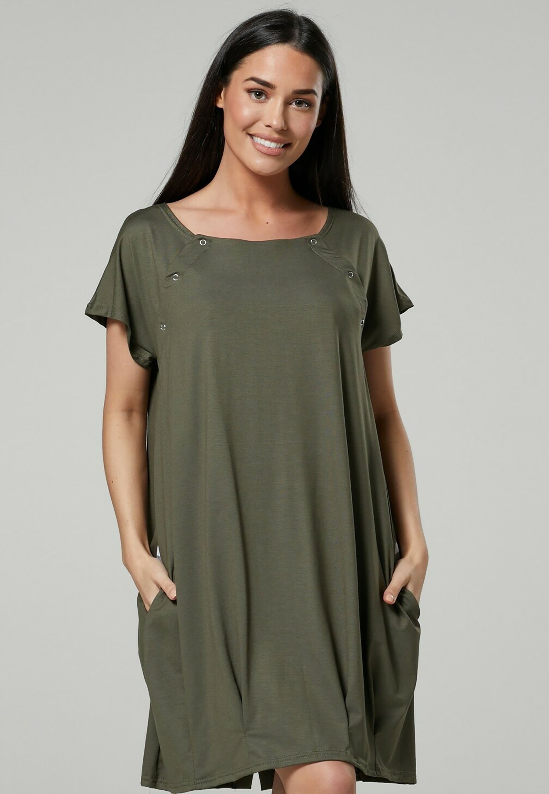 Happy Mama MATERNITY AND BREASTFEEDING NIGHTSHIRT - Jersey dress - khaki -  Zalando.co.uk