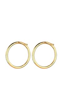 Guld hoops øreringe med en glat, blank finish og en klassisk rund form. Hver ørering har et åbent design for nemt at tage på.