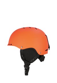 Orange sikkerhedshjelm med mat finish, ventilationsåbninger, sort polstret inderside og justerbar hagespænde for sikker pasform.