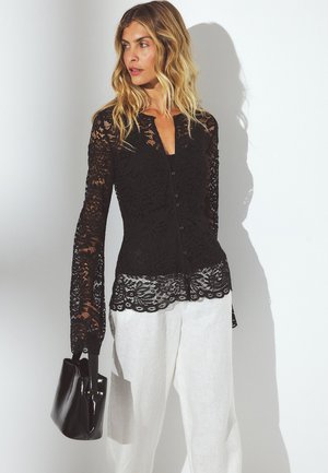 V NECK - Hemdbluse - black
