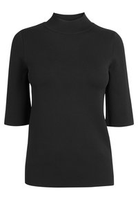 Musta lyhythihainen toppi, jossa on mock turtleneck, valmistettu teksturoidusta kankaasta, slim fit -mitoituksessa ja yksinkertaisessa suunnittelussa.