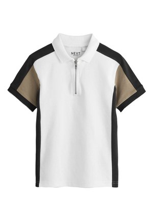 Next, REGULAR FIT - COLOURBLOCK SHORT SLEEVE ZIP NECK POLO SHIRT . - Polosärk - black tan white