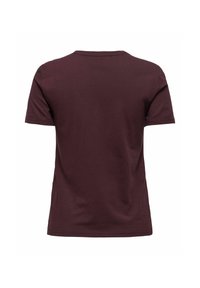 Gładka, ciemnoczerwona krótka koszulka z okrągłym dekoltem, pokazana z tyłu na białym tle.