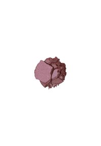 Fard à paupières pressé dans une teinte mauve, présentant une texture lisse avec des particules scintillantes, partiellement émietté avec des bords irréguliers.