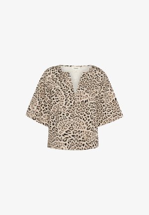 Leopardi mustriga lühikeste varrukatega pluus pehmest ja kerge kangast. V-kaelusega disain, lahtise lõikega ja peene tekstuuriga. Täiuslik igapäevaseks kandmiseks.