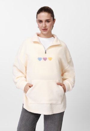 HEART EMBROIDERY TEDDY QUARTER ZIP SWEATER - Sweat polaire - off-white