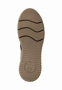 Sula med vågig mönster, cirkulär logotyp och storleksnummer 37 präglat nära hälområdet i beige färg.