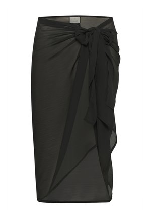 Melnā šifona apakšsvārki ar saitīti jostas vietā, kas izgatavoti no mīksta, viegla auduma un plūstoša silueta, daļēji caurspīdīga dizaina.