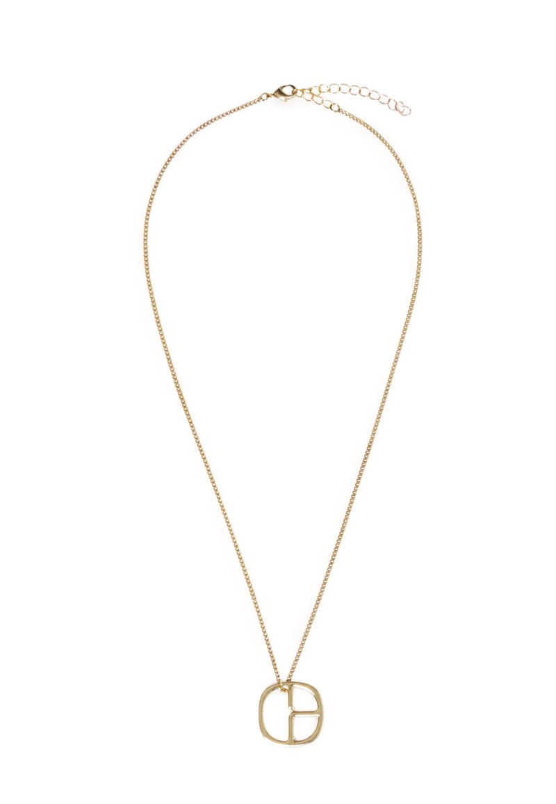 Collier doré avec une fine chaîne et un pendentif géométrique en forme de carré avec un design ouvert. Longueur réglable.