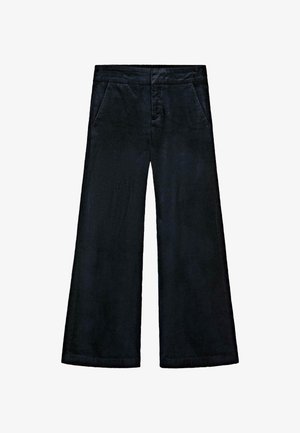 Pantalons larges en velours côtelé noir avec une finition texturée, dotés de deux poches avant et d'une taille plate.