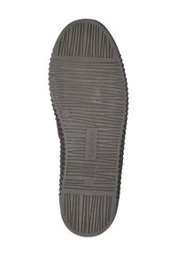 Semelle en caoutchouc avec une surface texturée, dotée de rainures et de crêtes pour une adhérence optimale ; logo embossé "Gabor" sur le côté. Couleur gris foncé.