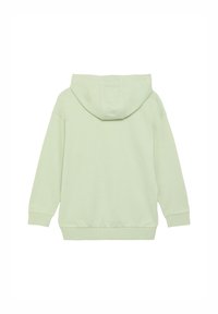Sweat-shirt à capuche vert clair avec une coupe décontractée, des poignets et un ourlet côtelés. Matériau en coton doux avec une texture lisse, sans logos visibles.