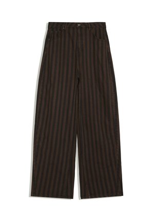 Bershka STRIPE BARREL TROUSERS - Broek - dark brown