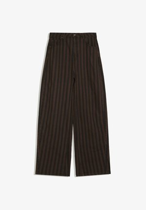 Bershka, STRIPE BARREL TROUSERS - Pantaloni - dark brown