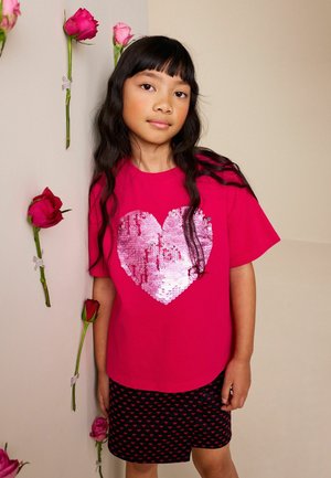 Next, REGULAR FIT - SEQUIN T-SHIRT  . - T-shirt con stampa - red heart